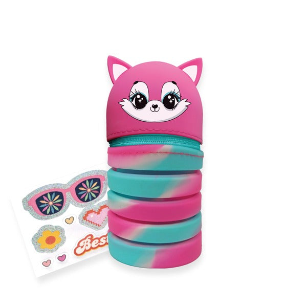 MITAMA astuccio SILICON FRIENDS - STICKER BOOM - Gatto rosa turchese