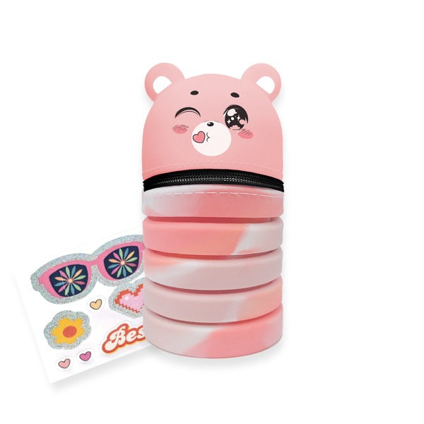 MITAMA astuccio SILICON FRIENDS - STICKER BOOM - Orsetto rosa