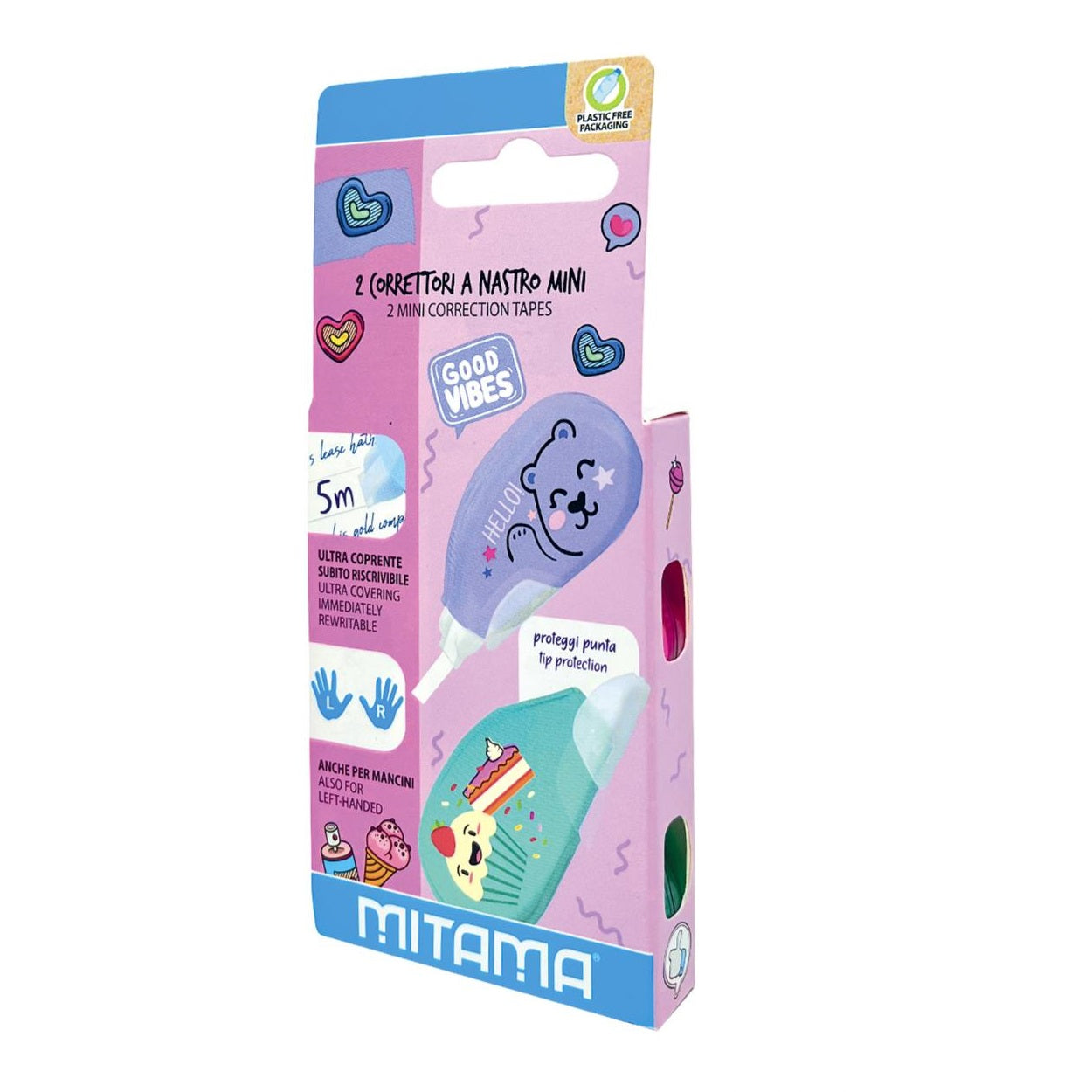 MITAMA Correttore a Nastro Fantasy Good Vibes - grafica orsetto e cupcake